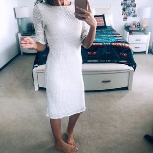 Midi off white crochet dress.